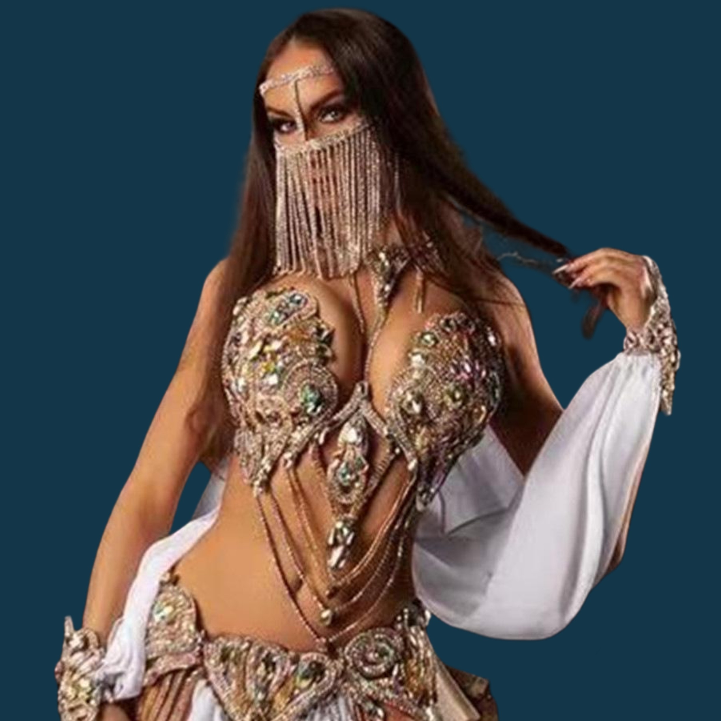 Body Jewelry High End - Körperschmuck Kristall Sexy Maske Halloween-Party Lange