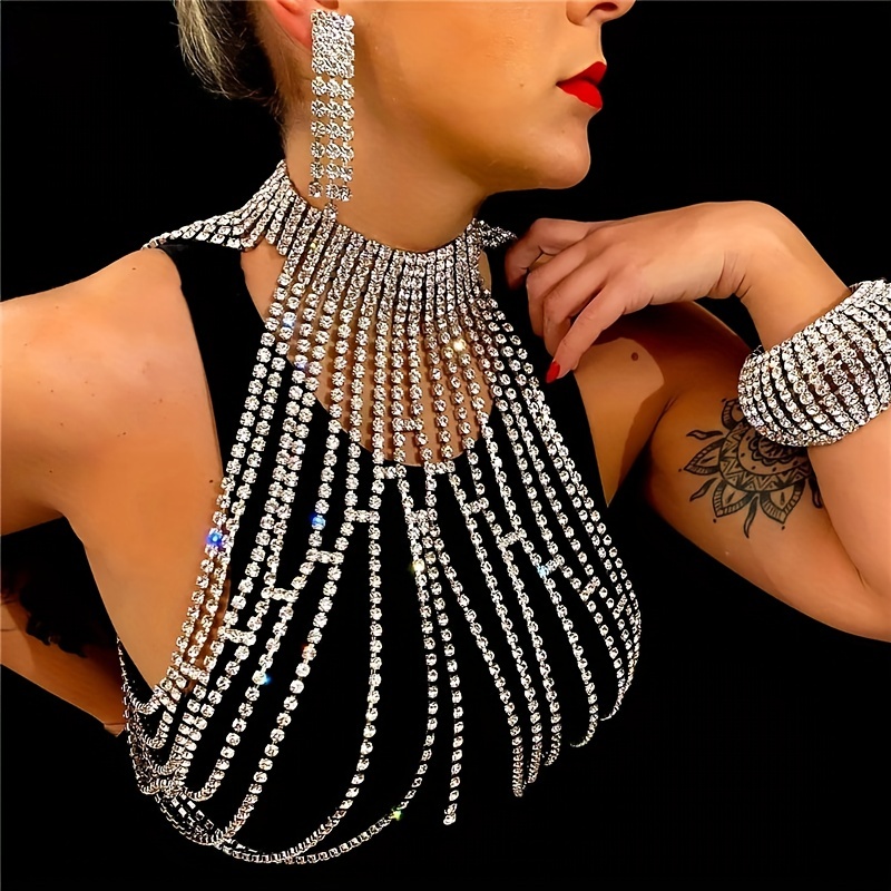 Body Jewelry High End - Luxuriöse Kristall-Brustkette, Retro und High-End, mehrschichtige