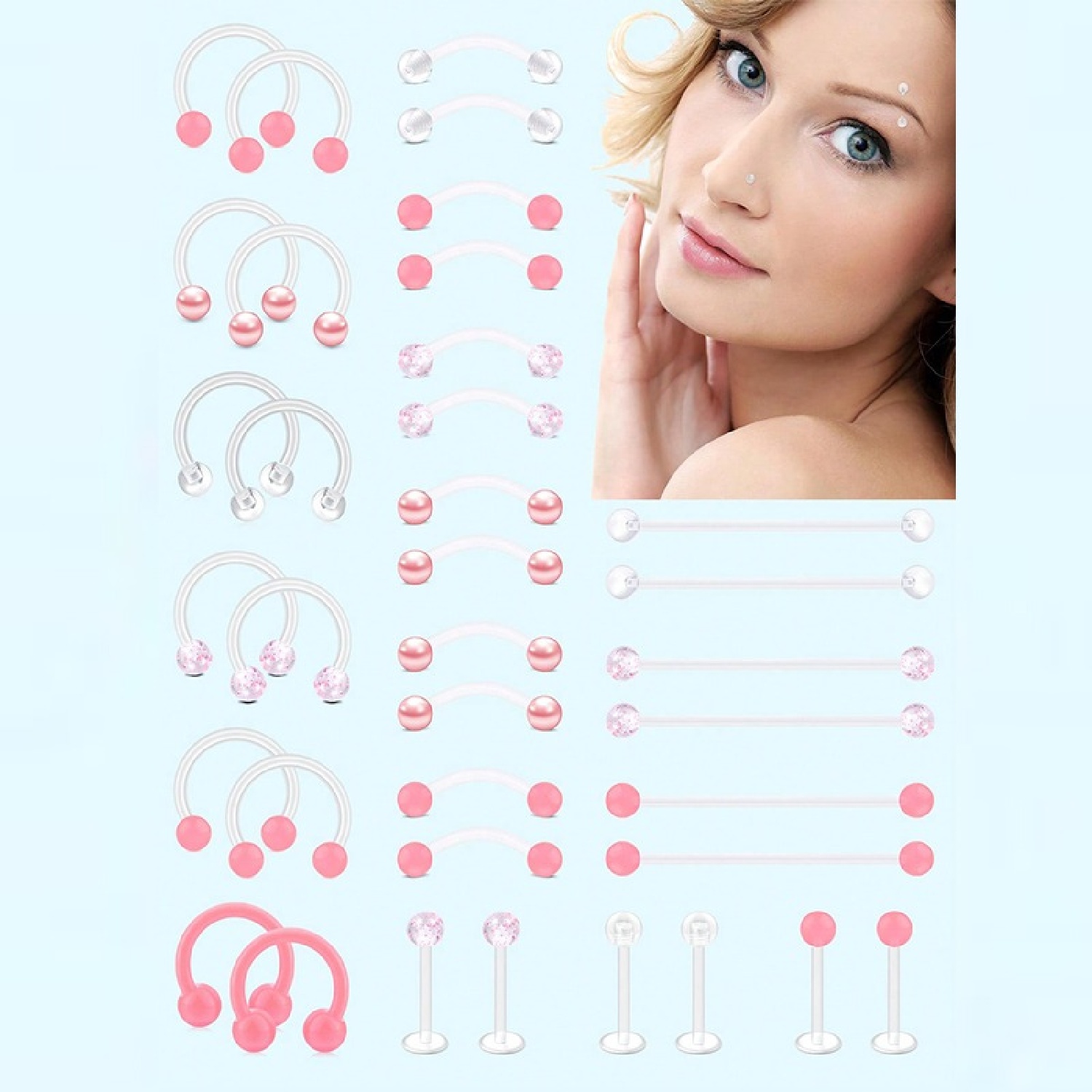 Body Jewelry Vertical Labret - 12pcs Klar Rosa Industrie Piercing Schmuck