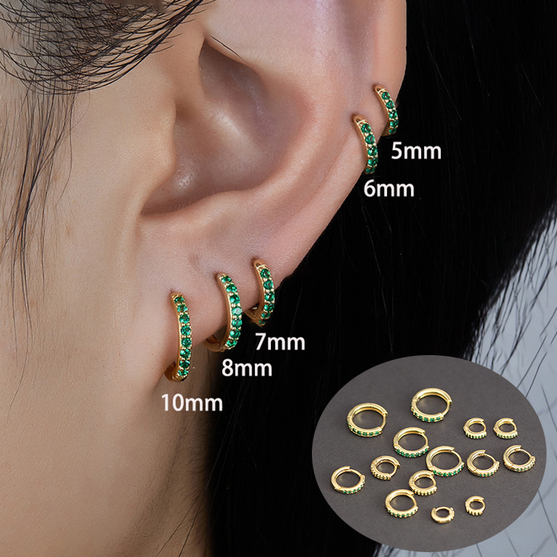 Helix Cartilage Ring - 1 Paar grüne kleine Huggies Edelstahl-Creolen