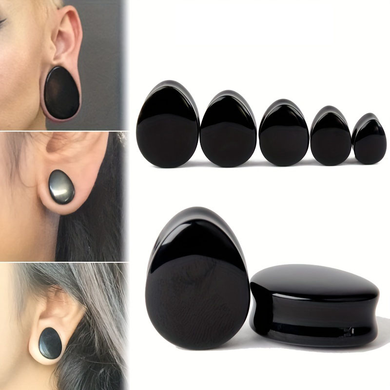 Body Jewelry Gauge Sizes - 1 Paar Männer Wassertropfen Form Obsidian