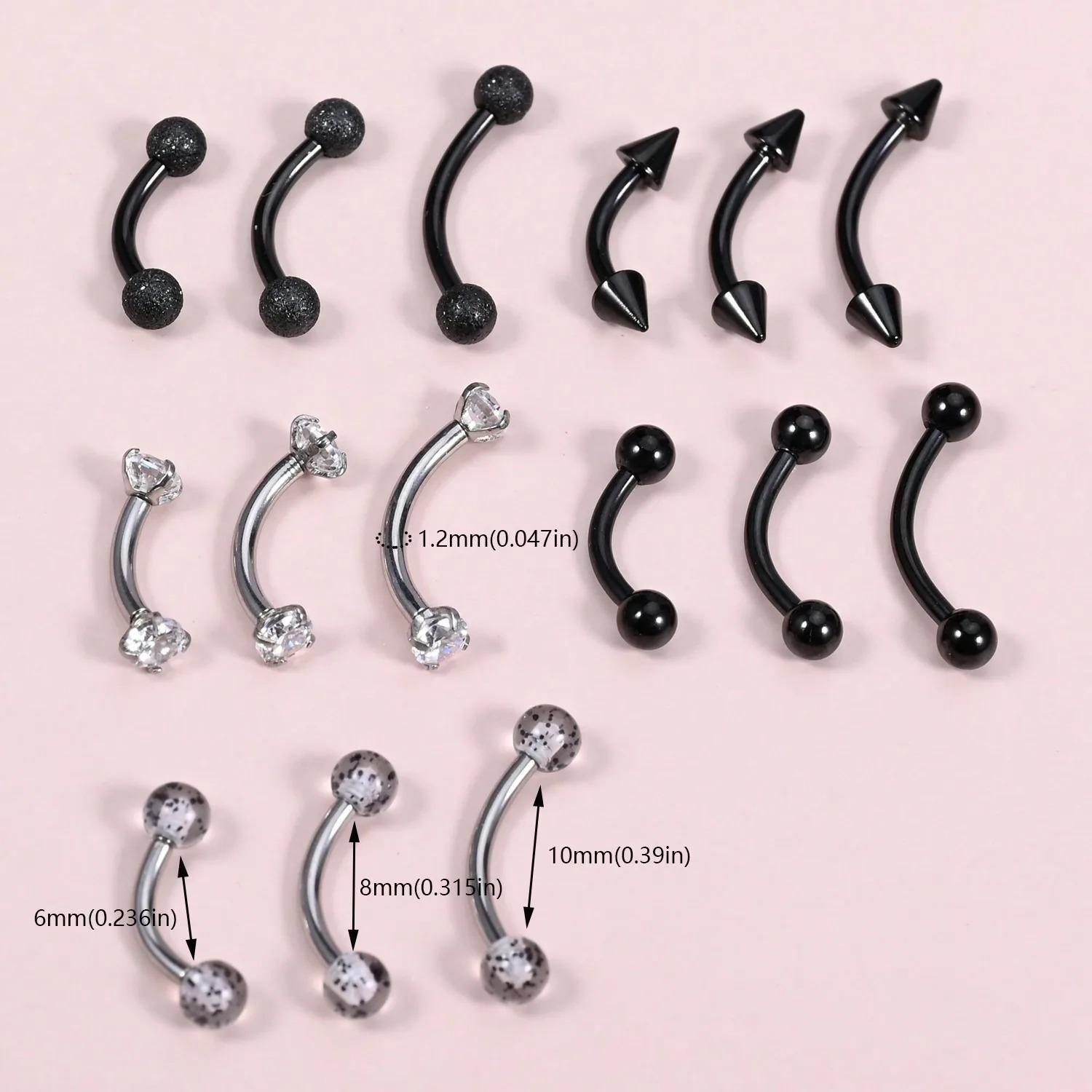 Body Jewelry Vertical Labret - 15-teiliges 16g Rook-Piercing-Schmuckset: Augenbrauenringe, gebogene Barbell-Daith-Ohrringe,