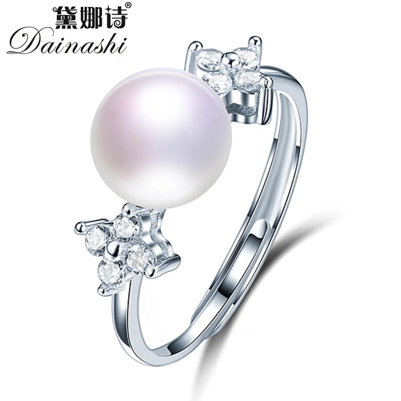 Body Jewelry High Quality - Dainashi Hochwertiger Süßwasser-Zuchtperlenring, 925er Sterlingsilber, Kristall,