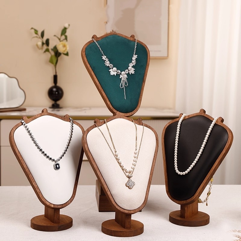 Body Jewelry Stores - Holz-Halskettenständer mit weißer Leder-Softmatte, Halskettenhalter-Organizer, Desktop-Ständer