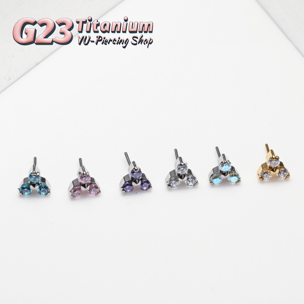 Body Jewelry Threadless - ASTM F136 Titan Trinity CZ Push-In