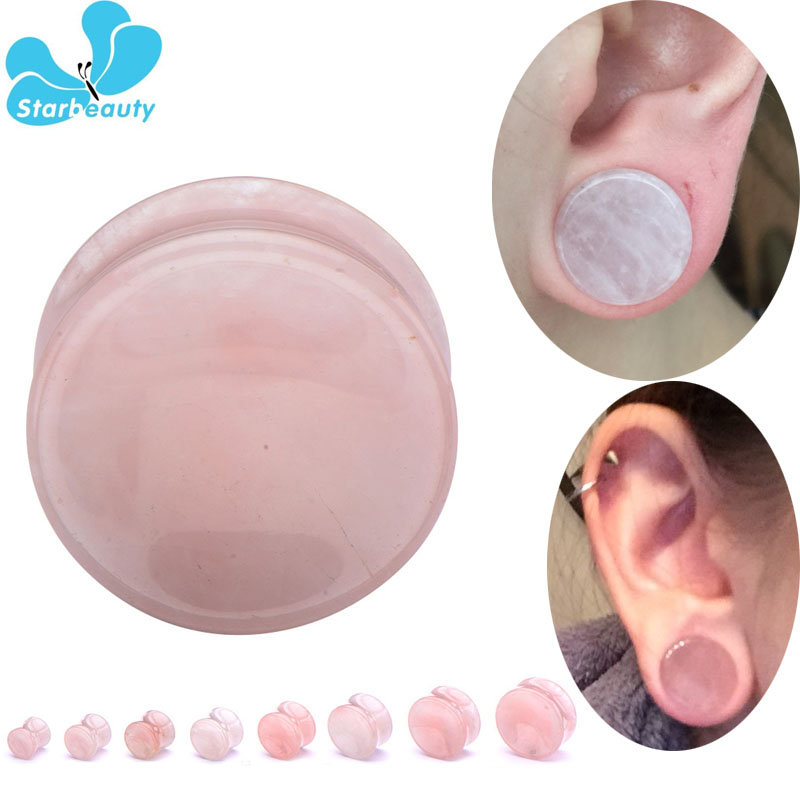 Body Jewelry Gauge Sizes - 2Pc Rosa Quarz Organische Stein Flesh