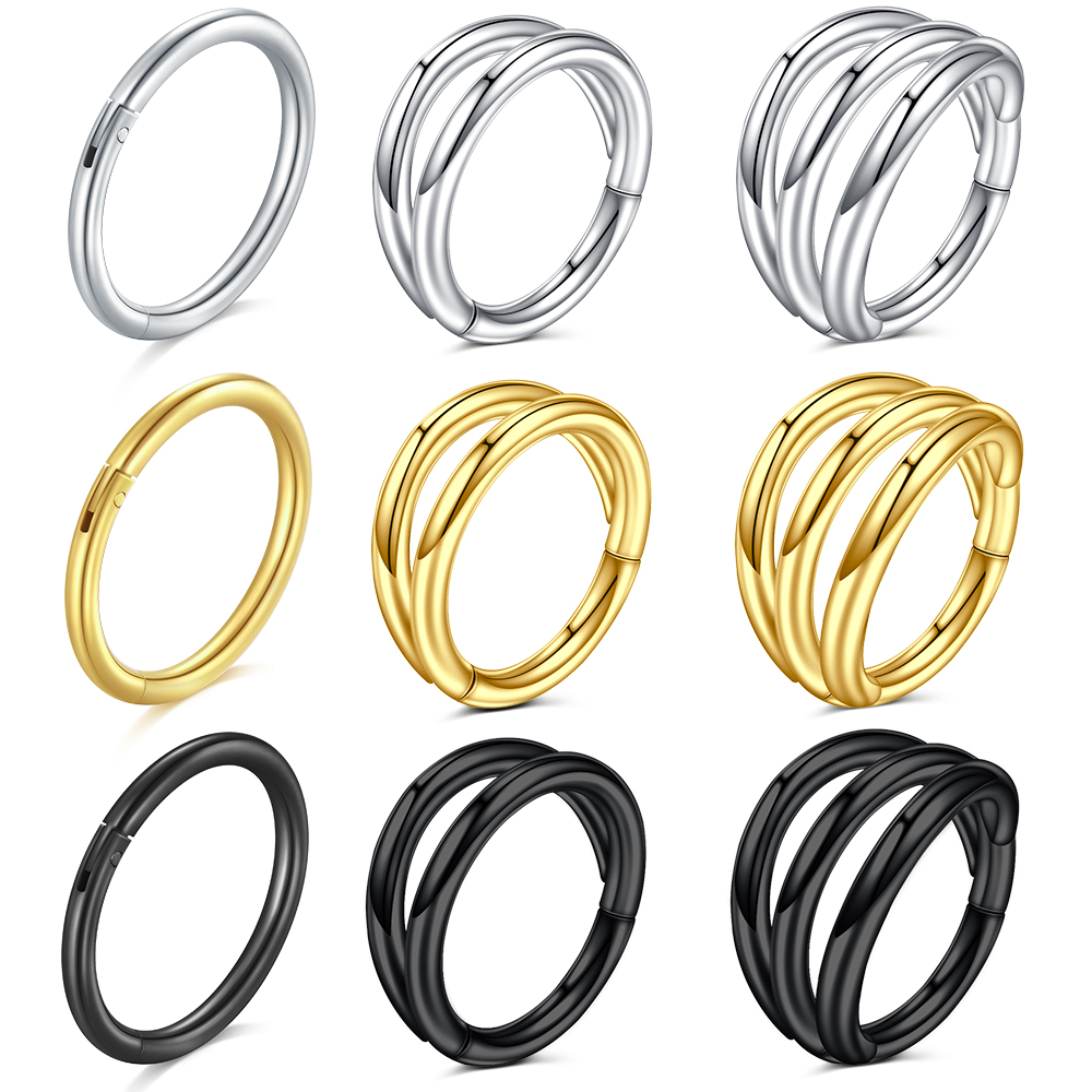 Helix Cartilage Ring - 3 Stück einfache Nasenringe, Edelstahl-Knorpel-, Helix-,