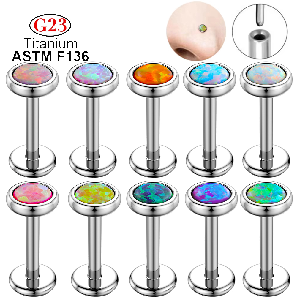 Body Jewelry Threadless - 1 Stück G23 Titan Nasen-Labret Opal