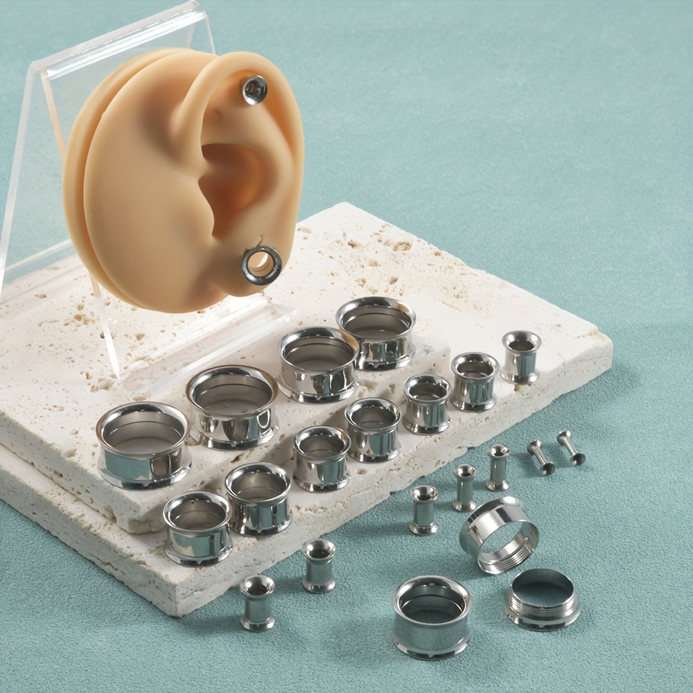 Body Jewelry Gauge Sizes - 1 Paar/12 Paar Set Edelstahl-Ohrstöpsel mit