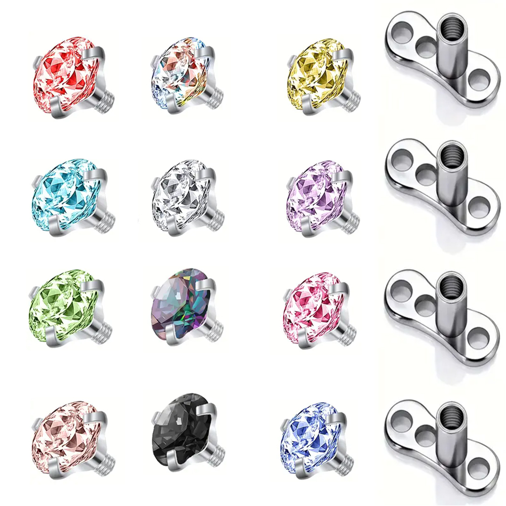 Body Jewelry Dermal - 16PCS Kristall Zirkon Dermal Anchor Tops