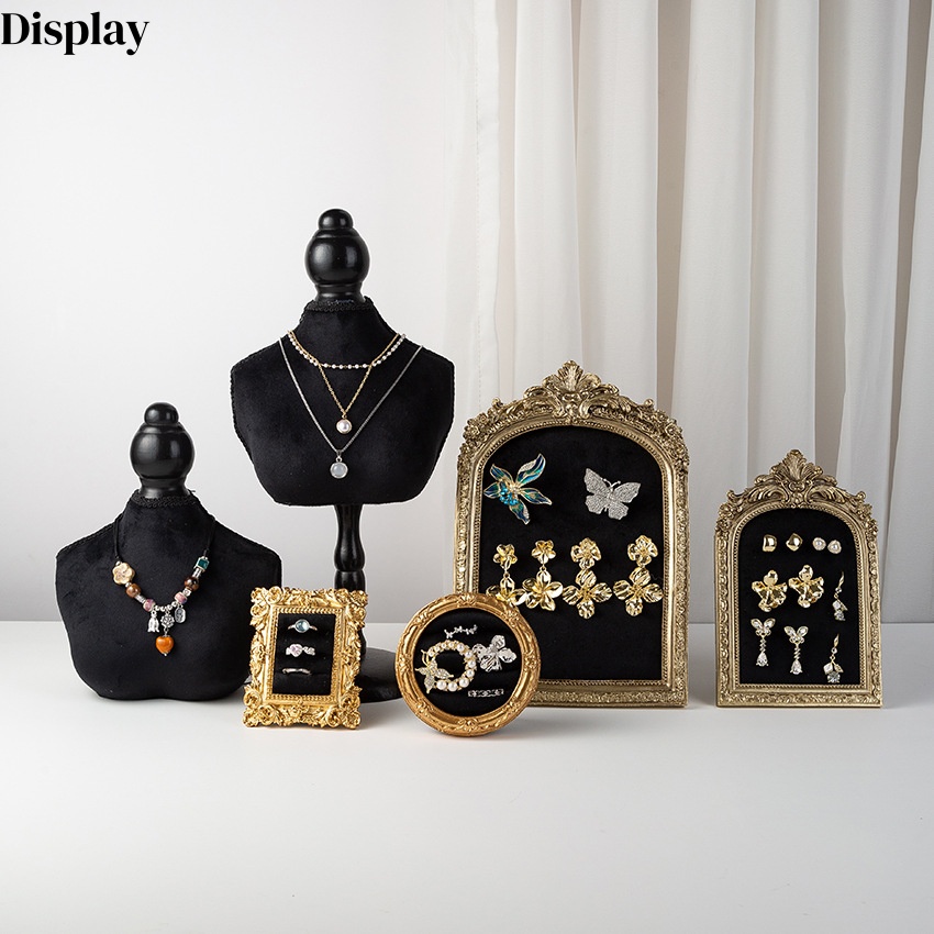 Body Jewelry Stores - Schwarzer Samt-Schmuckständer in Büstenform, Halbkörper-Schaufensterpuppe für