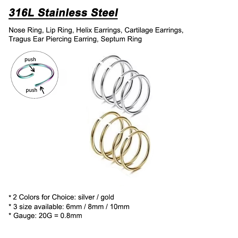 6 Stück/Set Hypoallergene Nase – Helix Cartilage Ring Bewertung und Preis